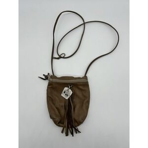 VTG ERDA USA Leather Artisan Bag Purse Crossbody Brown Fringe Cottagecore